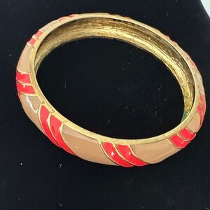 J. Crew Gold-Tone Enamel Tan & Coral-Red Bangle Bracelet 6-7”